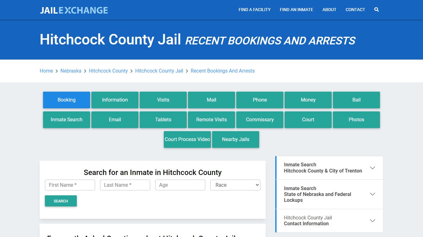 Hitchcock County Jail Recent Bookings And Arrests - Jail Exchange