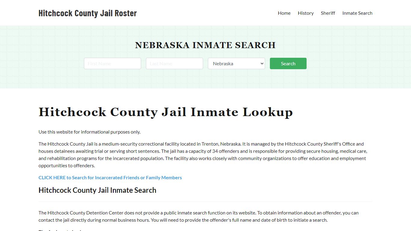 Hitchcock County Jail Roster Lookup, NE, Inmate Search